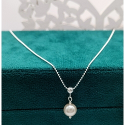 Naszyjnik srebrny perła diamentowany łańcuszek srebro 925